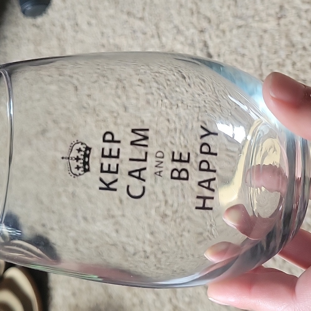 Keep Calm and Be Happy stemless wine glass
